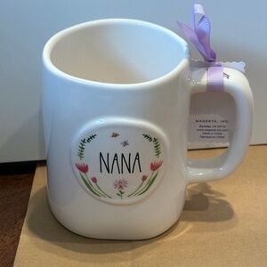 Rae Dunn  "Nana" White Ceramic Mug with Floral Design